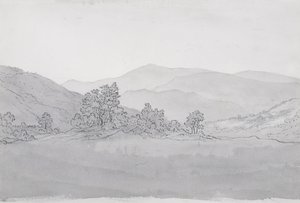 Llantysilio Mountain, País de Gales (caneta, tinta e papel) de John Glover
