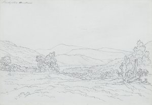 Llantysilio Mountain, País de Gales (lápis, caneta e tinta sobre papel) de John Glover