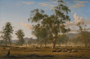 Paisagem de Patterdale com gado de John Glover
