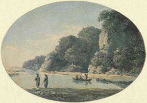 River with Fisherman, 1792 (wc sobre grafite sobre papel) de John Glover