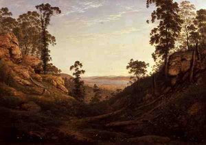 O Rio Derwent e Hobart Town, Tasmânia (óleo sobre tela) de John Glover