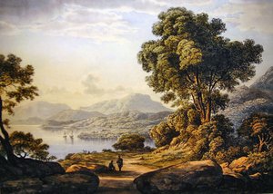 Vista na Região dos Lagos (aguarela sobre papel) de John Glover