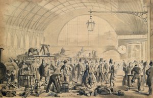 Véspera de Natal na estação de Kings Cross, c.1870-90 (caneta e lavagem sobre papel) de John Gordon Thomson