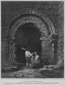 Um caminho de porta ornamentada no castelo, em Newcastle, Northumberland, 1814 de John Greig