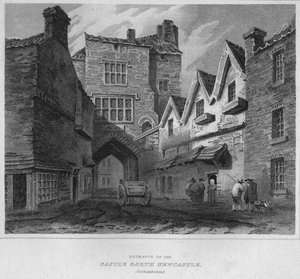 Entrada para o castelo Garth Newcastle, Northumberland, 1814 de John Greig