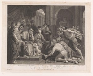 Pyrrhus quando uma criança foi levada para Glaucias King of Illyria para protecção
Pyrrhus quando uma Criança foi levada a Glaucias King of Illyria para Protecção (título sobre o objecto)
The Most Capital Paintings in England (título da série)
The Most 