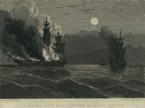 Queima de US Merchantman por Piratas Rebeldes, 1865 de John Hamilton