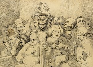 Personagens literários reunidos em torno do medalhão de Shakespeare de John Hamilton Mortimer