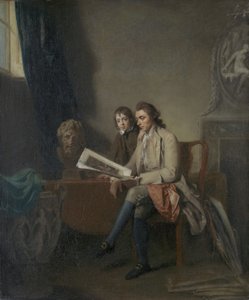 Retrato de um homem e um menino olhando para impressões, c.1765-70 de John Hamilton Mortimer