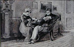 Um Casal na Sala de Estar (caneta e tinta lavada sobre papel) de John Harden