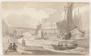 Máquinas de banho em Allonby, Cumbria, 1812 (wc on paper) de John Harden