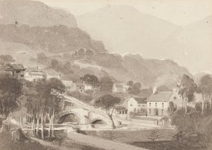 Brathay Bridge & Old Brathay, distrito do lago, Cumbria, 1820 (wc no papel) de John Harden