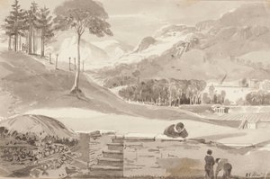 Brathay campo, Lake District, Cumbria, 1819 (wc no papel) de John Harden