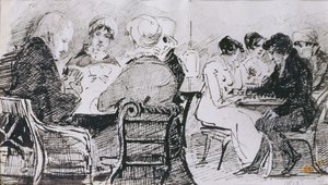 Cartões e Xadrez, 1815 (caneta e tinta no papel) de John Harden