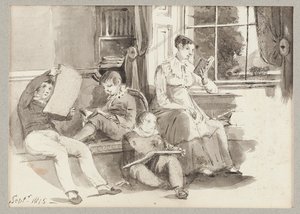 Jessy e três filhos, 1815 (wc no papel) de John Harden