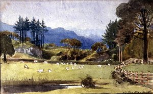 Langdale da Costa Norte de Windermere (aguarela sobre papel) de John Harden