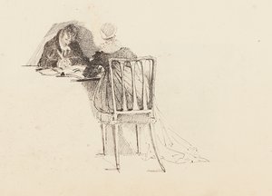 Homem mulher, sentando, em, um, tabela, 1805
