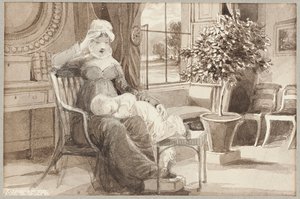 Sra. H com o bebê John William, 1814 (wc no papel) de John Harden
