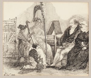 Tocando música na harpa, 1815 de John Harden