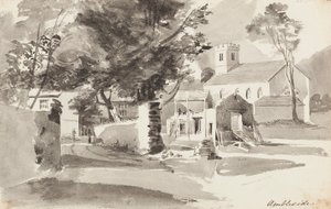 Igreja St Anns, Ambleside, 1814 (wc no papel) de John Harden