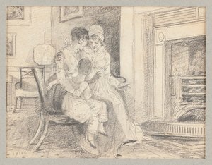 Três à beira do fogo, com John W de 3 anos, 1812 de John Harden