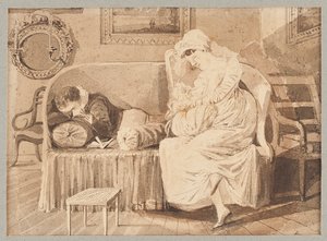 Três em um sofá, 1805 (wc no papel) de John Harden
