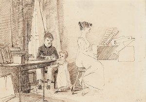 Dois filhos e uma mulher ao piano, 1807 de John Harden