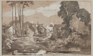 Veja o leste a Ambleside, 1812 (wc no papel) de John Harden