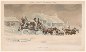 Carruagem com seis cavalos na neve numa paisagem de Inverno
Knee Deep (título sobre o objecto)
Incidentes florestais com treinadores (título da série)
Incidentes de Treino de Florestas