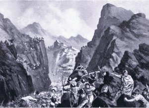 Aniquilação do exército grego, ilustração de Hutchinsons História das Nações VOL 4 c.1920s de John Harris Valda