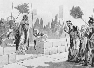 Cleópatra visita Herodes, c 33 a.C. (litografia) de John Harris Valda