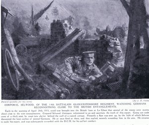 O cabo Selwood ganhou um DCM por assistir alemães reconnoitring perto de enredos britânicos em Le Gheer abril 1915 de John Harris Valda