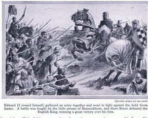 Eduardo II reuniu um exército e travou uma batalha em Bannockburn 1314 AD, onde Bruce derrotou os ingleses, c.1950