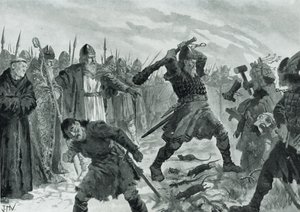 Rei Olav, o Santo, quebrando a imagem do Deus Mor de John Harris Valda