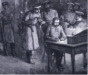 Príncipe Alexander assinando sua abdicação em 1886, ilustração de Hutchinsons História das Nações VOL 4 c.1920s de John Harris Valda