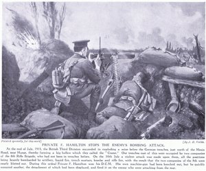 O soldado F Hamilton concedeu o DCM parando o ataque de bombardeio do inimigo em julho de 1915 em Hooge de John Harris Valda