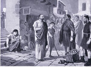 Colonizadores romanos negociando com Dacians nativos, ilustração de Hutchinsons História das Nações VOL 4 c.1920s de John Harris Valda