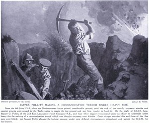 Sapper Pollitt fazendo uma trincheira de comunicação sob fogo pesado na Península de Gallipoli em junho de 1915 de John Harris Valda