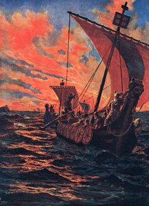 O retorno dos vikings, ilustração de "História das Nações de Hutchinson", início dos anos 1900