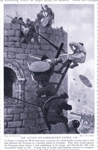 O ataque ao Castelo de Carmarthen AD1136, década de 1920 de John Harris Valda