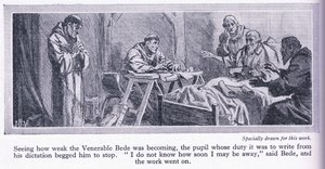 Os últimos dias do Venerável Beda traduzindo o Evangelho de São João para o Inglês 735 dC, c.1950 de John Harris Valda
