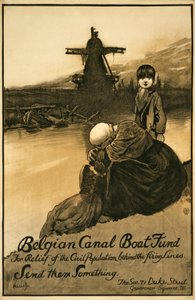 Campanha de angariação de fundos para o fundo belga Canal Boat, pub. 1914-18 (lito colorido) de John Hassall