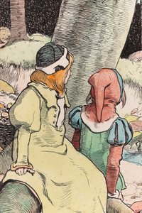 The Babes in the Wood, c.1900 (aguarela, caneta e tinta sobre papel) (detalhe de 244428) de John Hassall