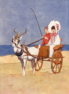 "Tio Reggie contratou a carruagem de cabra para nós" (lito colorido) de John Hassall