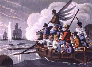 Shooting the Harpoon at a Whale, gravado por Matthew Dubourg (fl.1785-1820), publicado por Edward Orme