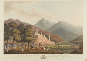 Uma vista da cidade de Briar, Valência, gravado por Dubourg, 1814 (colorido aquatint)