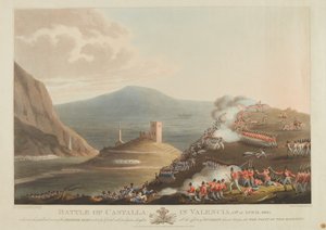 Batalha de Castalla em Valência, 13 de abril de 1813, gravado por Dubourg, 1814 (colorido aquatint)