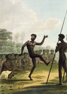 A dança, aborígene de Nova Gales do Sul gravada pelo bar de Matthew Dubourg (fl.1813-1820). 1813
