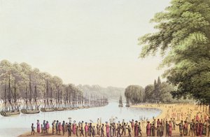 A Frota no Rio Serpentino, gravada por Matthew Dubourg (fl.1813-20) 1814