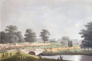 A vista da feira em Hyde Park, gravada por Matthew Dubourg, 1 de agosto de 1814 (gravura colorida)